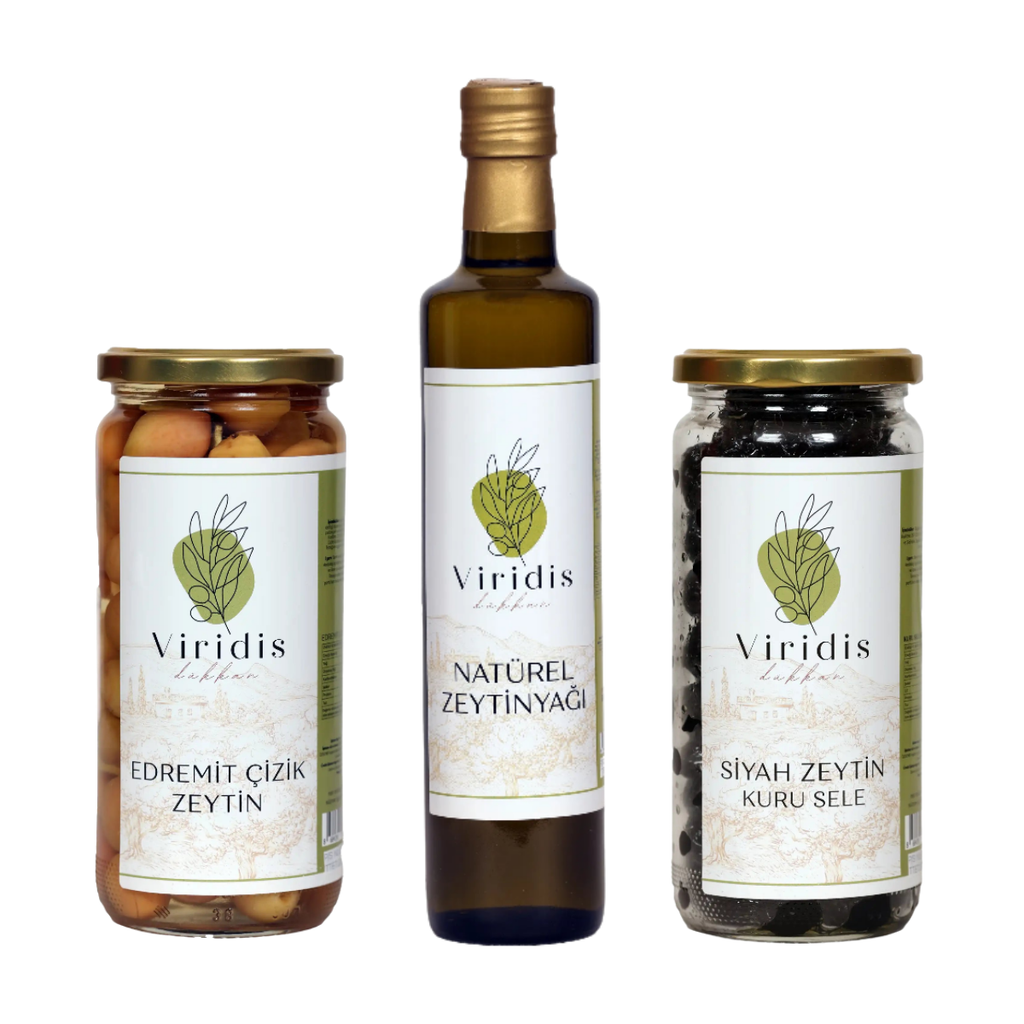 🫒Orta Boy Kahvaltı Paketi  - Natürel Zeytinyağı 500ml & Edremit Çizik 500ml & Kuru Sele 500ml