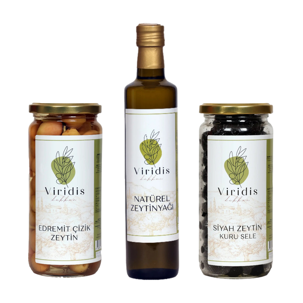 🫒Orta Boy Kahvaltı Paketi  - Natürel Zeytinyağı 500ml & Edremit Çizik 500ml & Kuru Sele 500ml