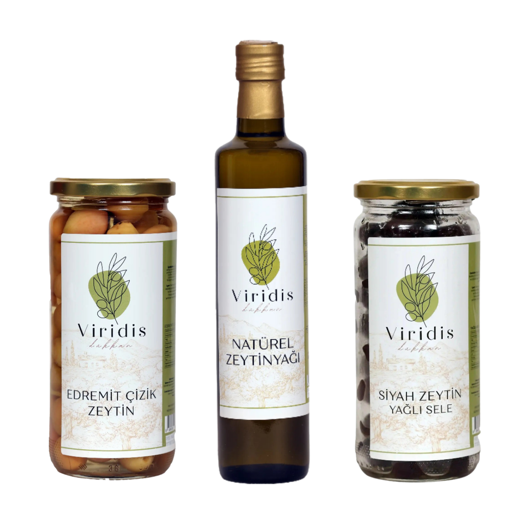 🫒Orta Boy Kahvaltı Paketi  - Natürel Zeytinyağı 500ml & Edremit Çizik 500ml & Yağlı Sele 500ml