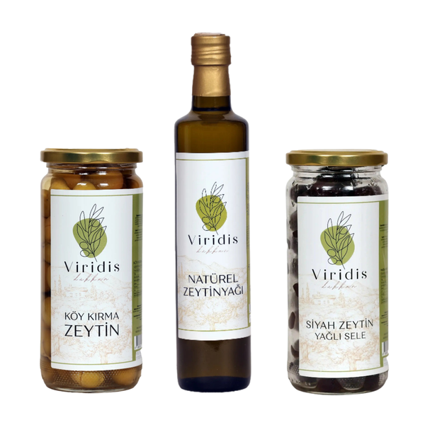 🫒Büyük Boy Kahvaltı Paketi - Natürel Zeytinyağı 750ml & Köy Kırma Zeytin 1000ml & Yağlı Sele Siyah Zeytin 1000ml