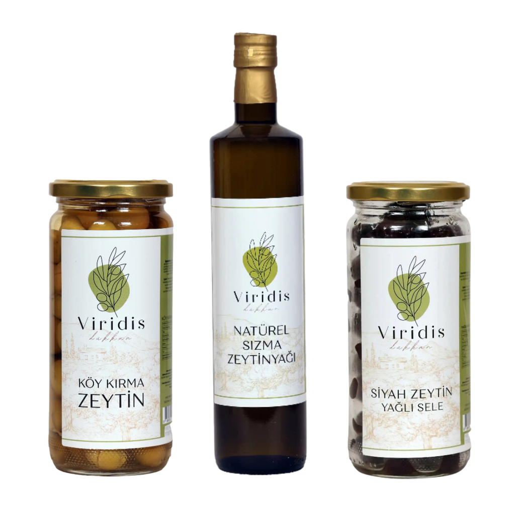 🫒Büyük Boy Kahvaltı Paketi - Natürel Sızma Zeytinyağı 750ml & Köy Kırma Zeytin 1000ml & Yağlı Sele Siyah Zeytin 1000ml