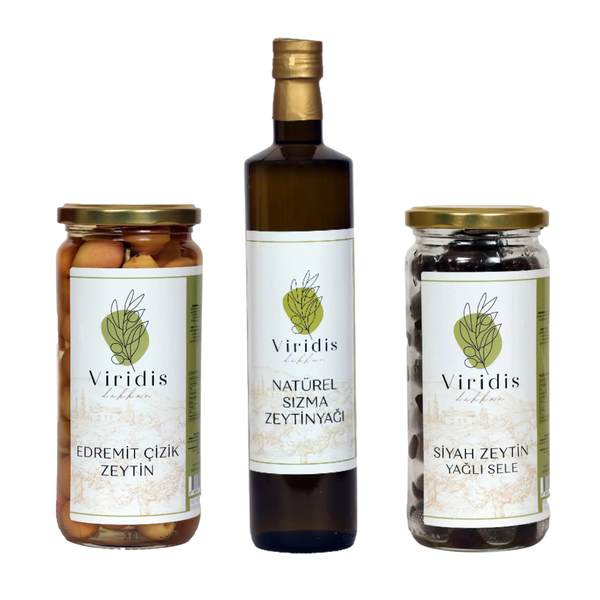 Büyük Boy Kahvaltı Paketi  - Natürel Sızma Zeytinyağı 750ml & Edremit Çizik 1000ml & Yağlı Sele 1000ml