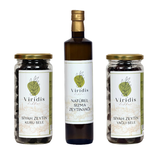 🫒Büyük Boy Kahvaltı Paketi  - Natürel Sızma Zeytinyağı 750ml & Kuru Sele 1000ml & Yağlı Sele 1000ml