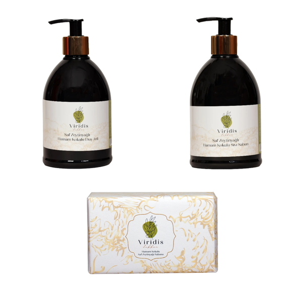 🌿Hamam Kokulu Duş Jeli, Sıvı Sabun ve Katı Sabun Paketi
